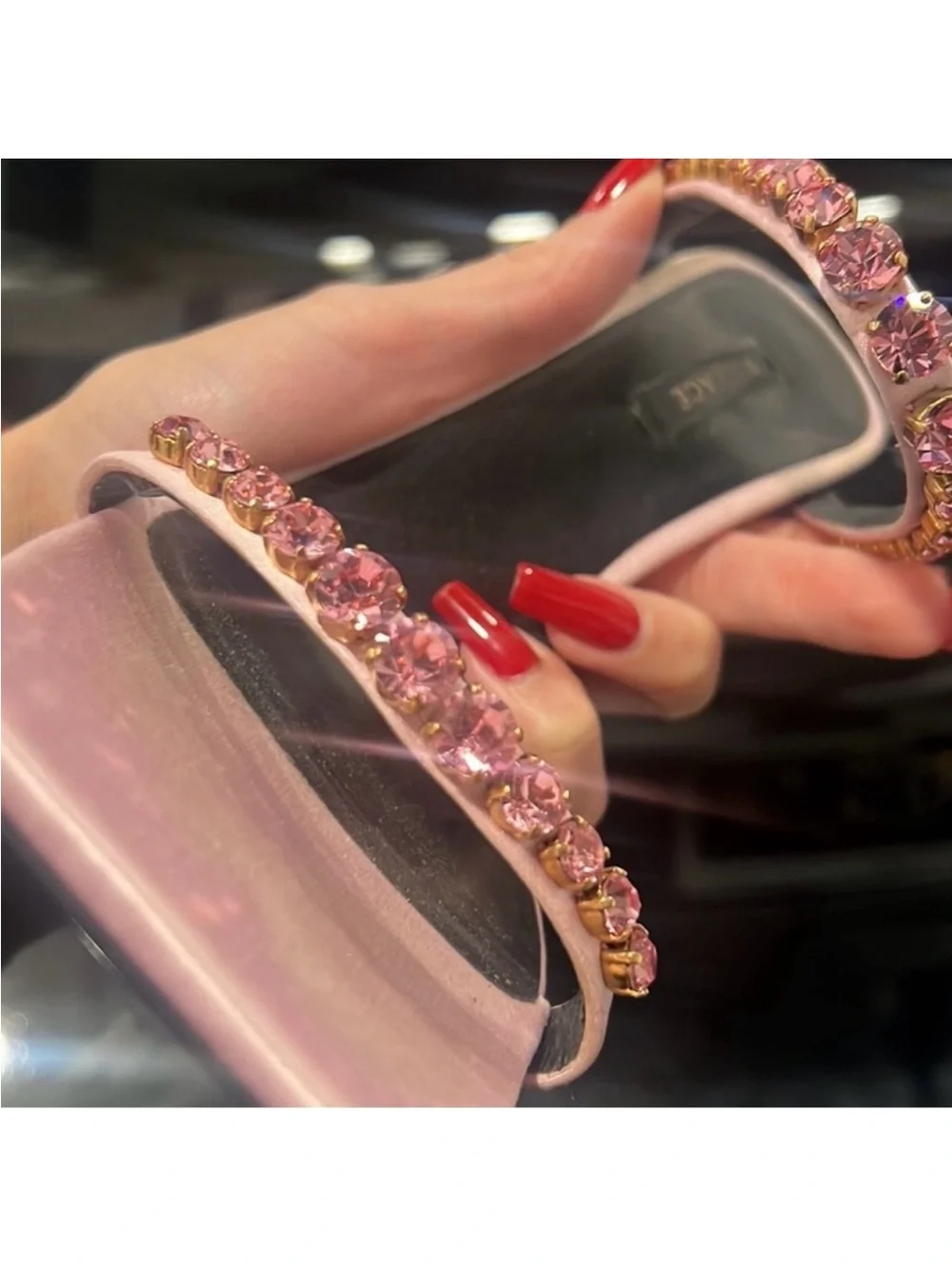 Versace Pink Crystal-Embellished Square-Toe Stiletto Sandals
